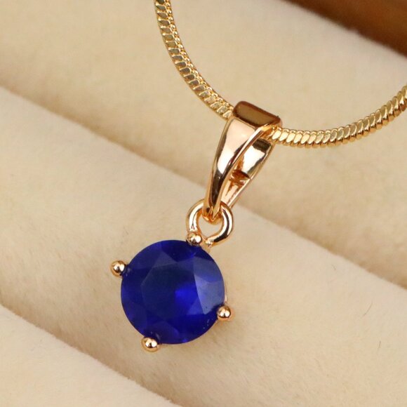 "Classic Blue Round Pendant in Gold Plating Dainty Accent, XPPT1832 - Picture 1 of 13